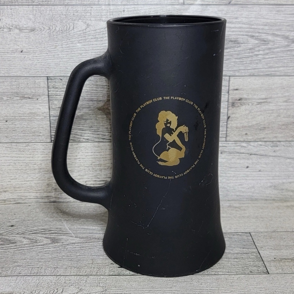 Vintage The Playboy Club Matte Black Frosted Glass Beer Mug Stein Tankard Bunny